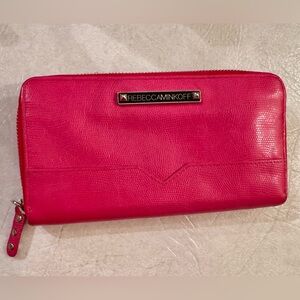Rebecca Minkoff Fuchsia Leather Zip Around Wallet with Studded Zipper Pulls